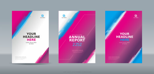 Fototapeta premium Modern abstract random transparent bar magenta cyan white color cover template for annual report