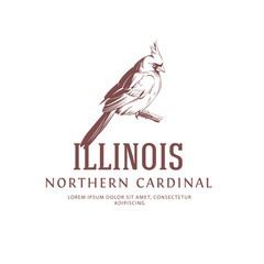  Vintage Bird Logo. Northern Cardinal. State Bird of Illinois