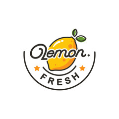 Lemon fruit logo. Round linear logo of lemon slice on white background