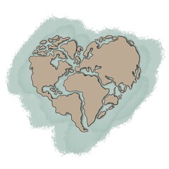 World Heart Isolated On A White Background Hand Drawn Illustration