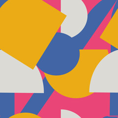 Abstract seamless pattern withe various lines andfiguras. Rainbow shapes, curves, arcs. Hand drawn vector scribble illustrations.Design in Scandinavian style for business presentation,fabric print.