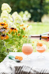 Champagne Floats with Sherbet Ice Cream on a Summer Patio