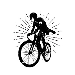 Fototapeta na wymiar Cyclist in the helmet travel on mountain bike