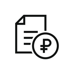 Ruble sign and paper. Financial agreement, tax form, payment receipt icon line style isolated on white background. Vector illustration