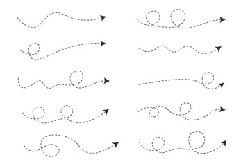 Obraz premium Set of dashed line arrows, flat design 