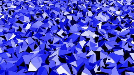 Blue triangles in chaotic order. Abstract texture for backdrop or textile. 3d illustration