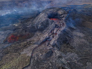 landscape in Iceland. Volcanic craters on the Reykjanes peninsula. View into the active crater on...