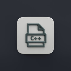 c plus plus file 3d icon, outilne file type icon in grey color on a button shape, 3d rendering