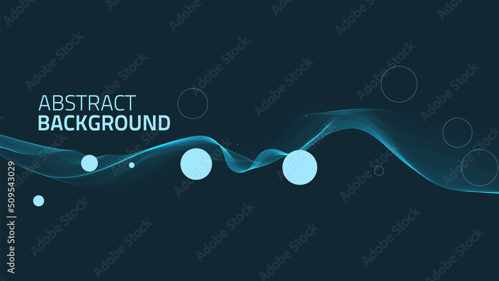 Poster abstract background with faded line waves and spheres. warped waveform futuristic vector