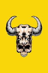 Skull with goat horn vector illustration