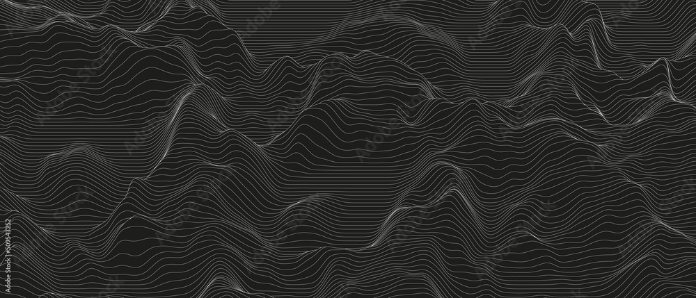 Aufkleber monochrome sound line waves abstract background . distorted line shapes on a black background.