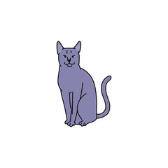 cat breed russian blue contour sketch doodle illustration.