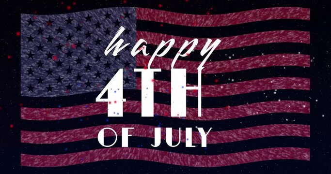 Happy 4th of July on flag and fireworks background
