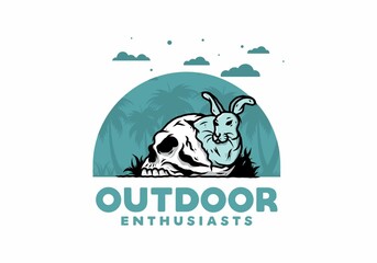 Rabbit hiding inside human skull illustration design