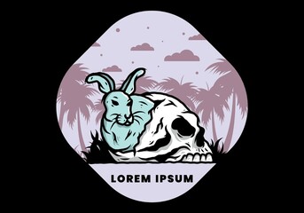 Rabbit hiding inside human skull illustration design