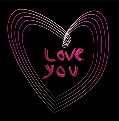 Beautiful heart with the inscription love you in the middle, vector love background