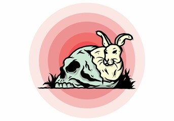 Rabbit hiding inside human skull illustration design