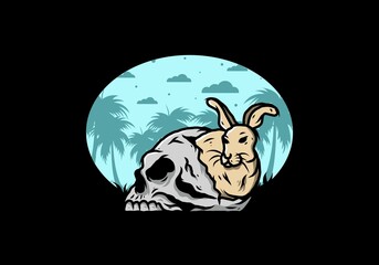 Rabbit hiding inside human skull illustration design