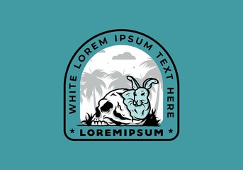 Rabbit hiding inside human skull illustration design