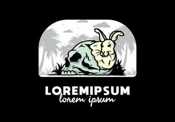 Rabbit hiding inside human skull illustration design