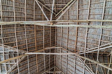 Roof of cafe made of wood and palm leaves. Nungwi, Zanzibar, Tanzania