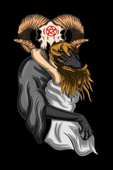 Goat with women vector illustration