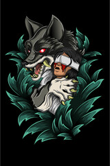 Wolf with woman vector illustration