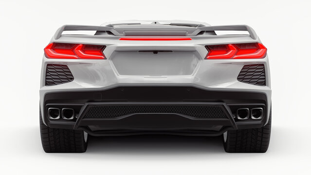 Dallas. USA. July 31, 2021. Chevrolet Corvette C8. Super sports car on a white background. 3d illustration.