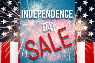 National holidays of United States of America. Independence day sale with flag of the USA and...