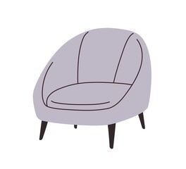 Retro mid-century armchair design. Trendy modern cozy lounge arm chair furniture with upholstered armrest for living room interior. Colored flat vector illustration isolated on white background