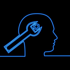 Continuous line drawing Brain Stimulation Mental health neon concept