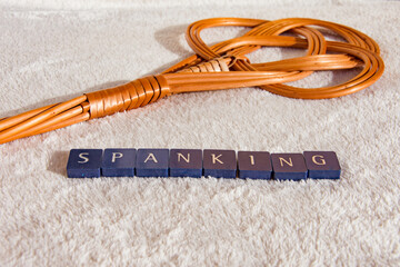 carpet beater with the words spanking on a white background