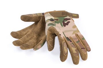 Tactical military gloves on white background