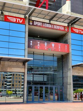 Lisbon, Portugal - August, 9, 2021 - Sport Lisbon e Benfica football Stadium. Luz arena. Main entrance hall.