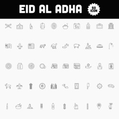 Illustration Of 50 Eid Al Adha Icon Set In Line Art.