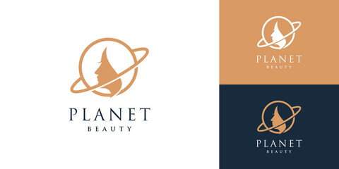 Planet beauty vector icon for woman with modern creative logo design Premium Vector