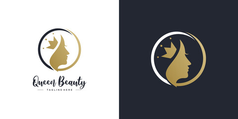 Queen beauty vector icon for woman with modern creative logo design Premium Vector