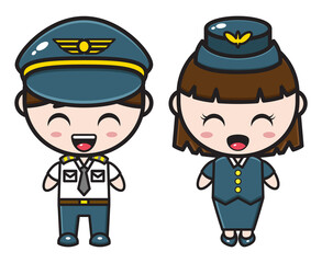Cute cartoon couple illustration wearing flight uniform