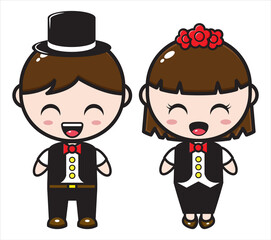 Cute cartoon couple illustration wearing the presenter's uniform