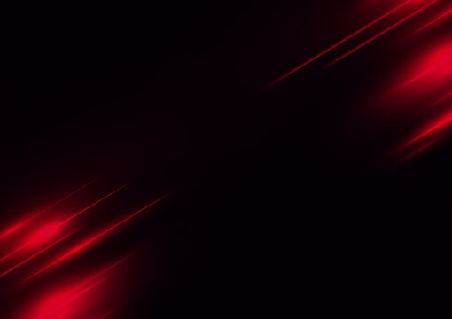 Abstract Red Speed Neon Light Effect On Black Background Vector Illustration.