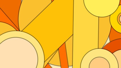 Abstract geometric vector background in Material design style with a limited harmonized palette, with concentric circles and rotated rectangles with shadows, imitating cut paper.