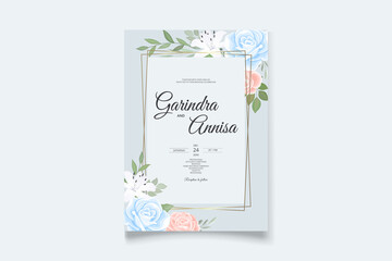  Wedding invitation card template set with beautiful colouful floral leaves Premium Vector
