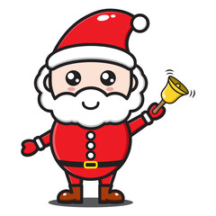 cute santa claus cartoon illustration holding a bell