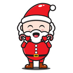 cute santa claus cartoon illustration holding candy
