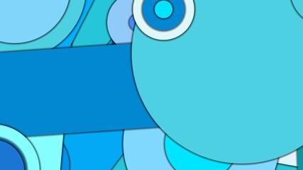 Abstract geometric vector background in Material design style with a limited harmonized palette, with concentric circles and rotated rectangles with shadows, imitating cut paper.