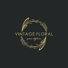 round floral leaves wreath logo design