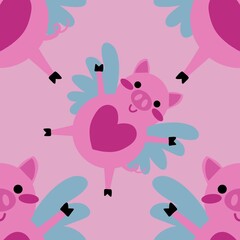 Kids seamless cartoon pigs pattern for fabrics and packaging and gifts and cards and linens and wrapping paper