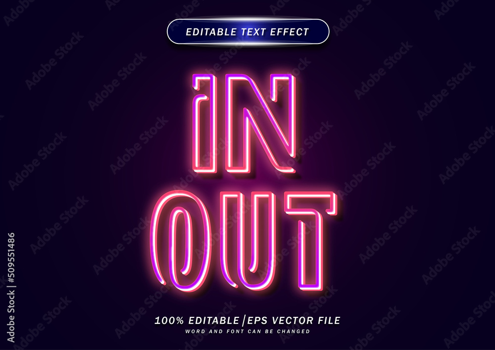 Poster colorful in out neon text effect. 3d neon font style effect.
