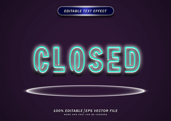 Blue closed neon text style effect editable. light style font effect design.
