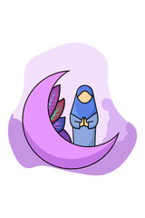 Design Ramadhan Moslem Girl and Purple Moon Illustration